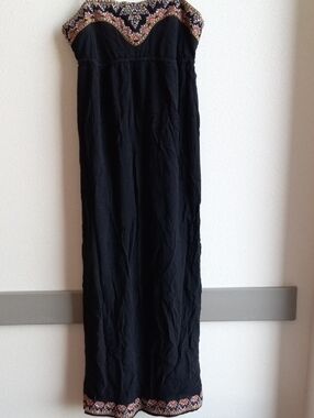 Theme Black Strapless Embroidered Maxi Dress